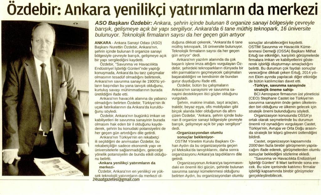 Özdebir : Ankara Yenilikçi Yatırımların da Merkezi