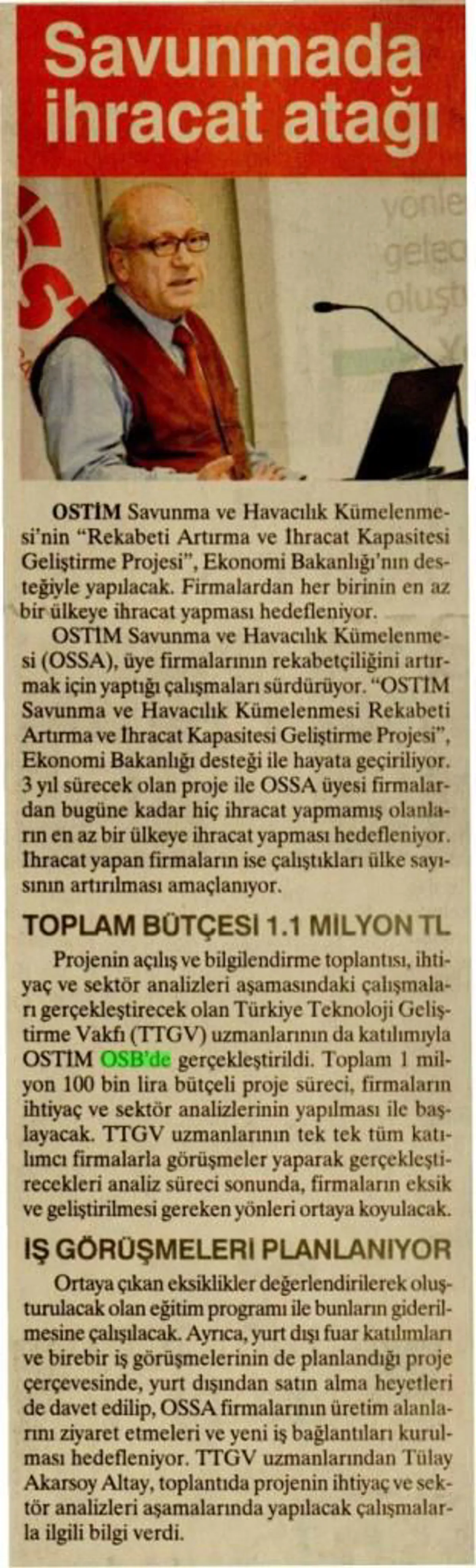 OSSA İhracat Kapasitesi Artırma Projesi Başladı