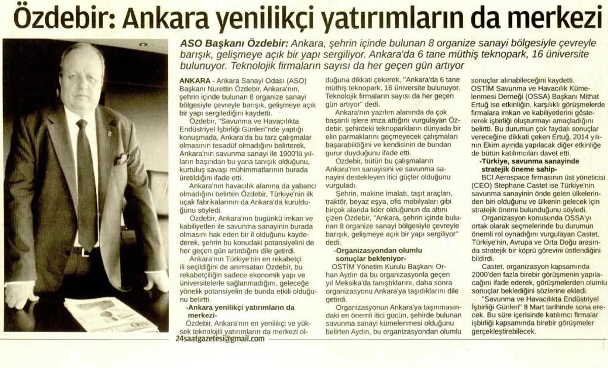 Özdebir: Ankara is also a center for innovative investments.
