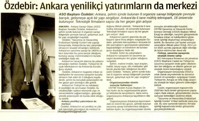 Özdebir: Ankara is also a center for innovative investments.